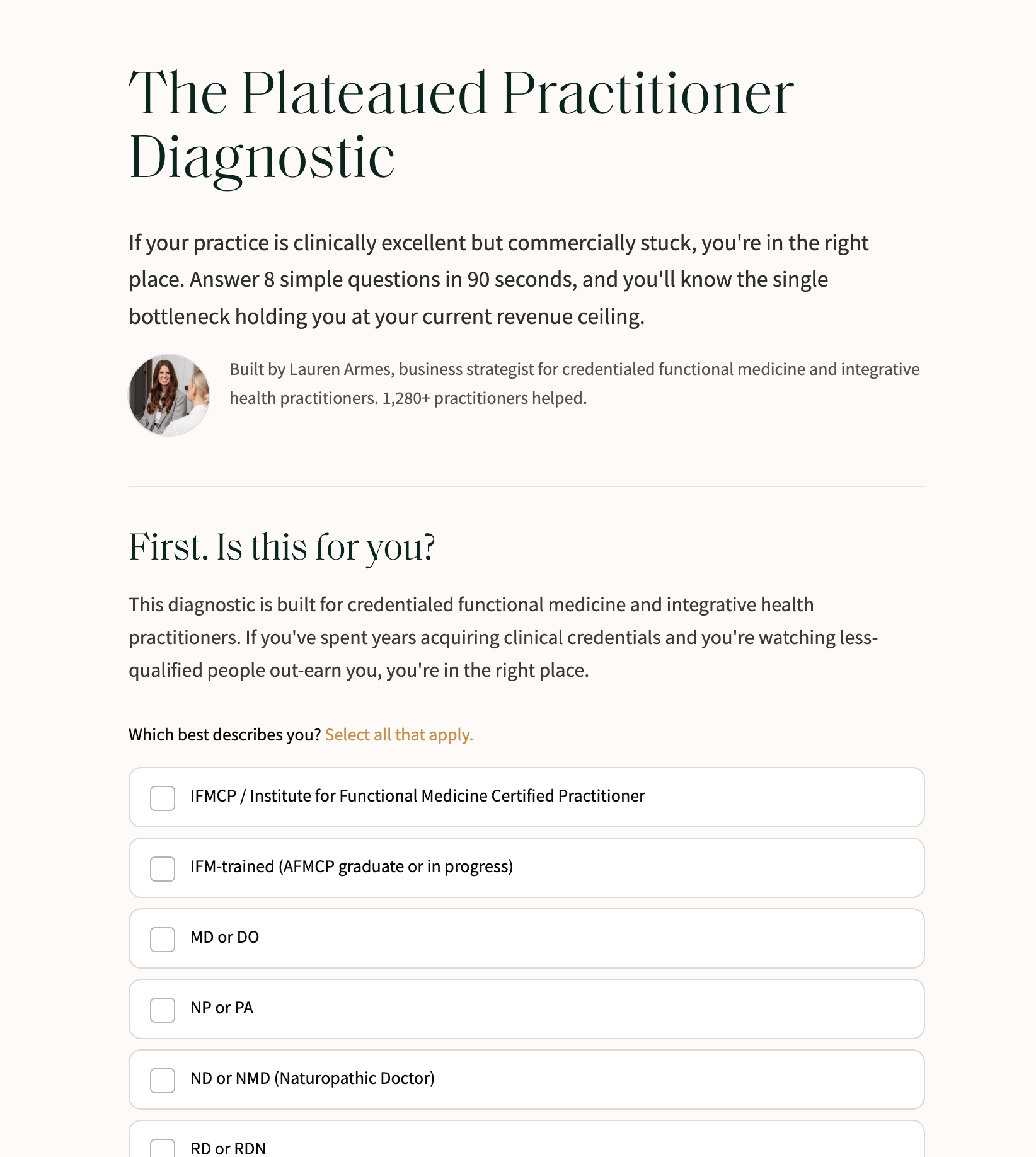 The Plateaued Practitioner Diagnostic open on an iPad